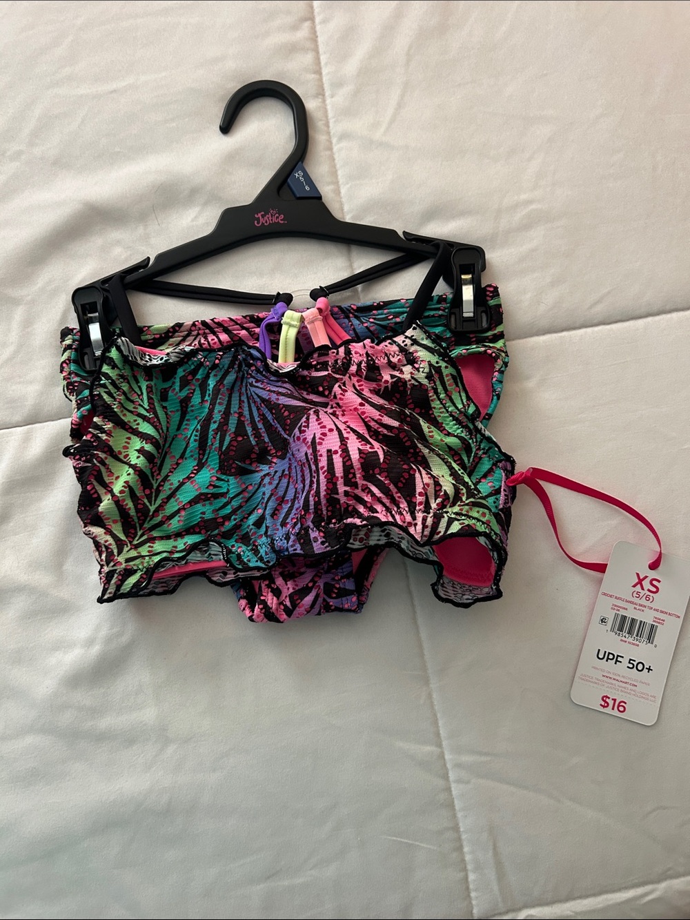 Justice Girls' Tropical Print Two-Piece Bikini — Pink, Green, Blue, Purple